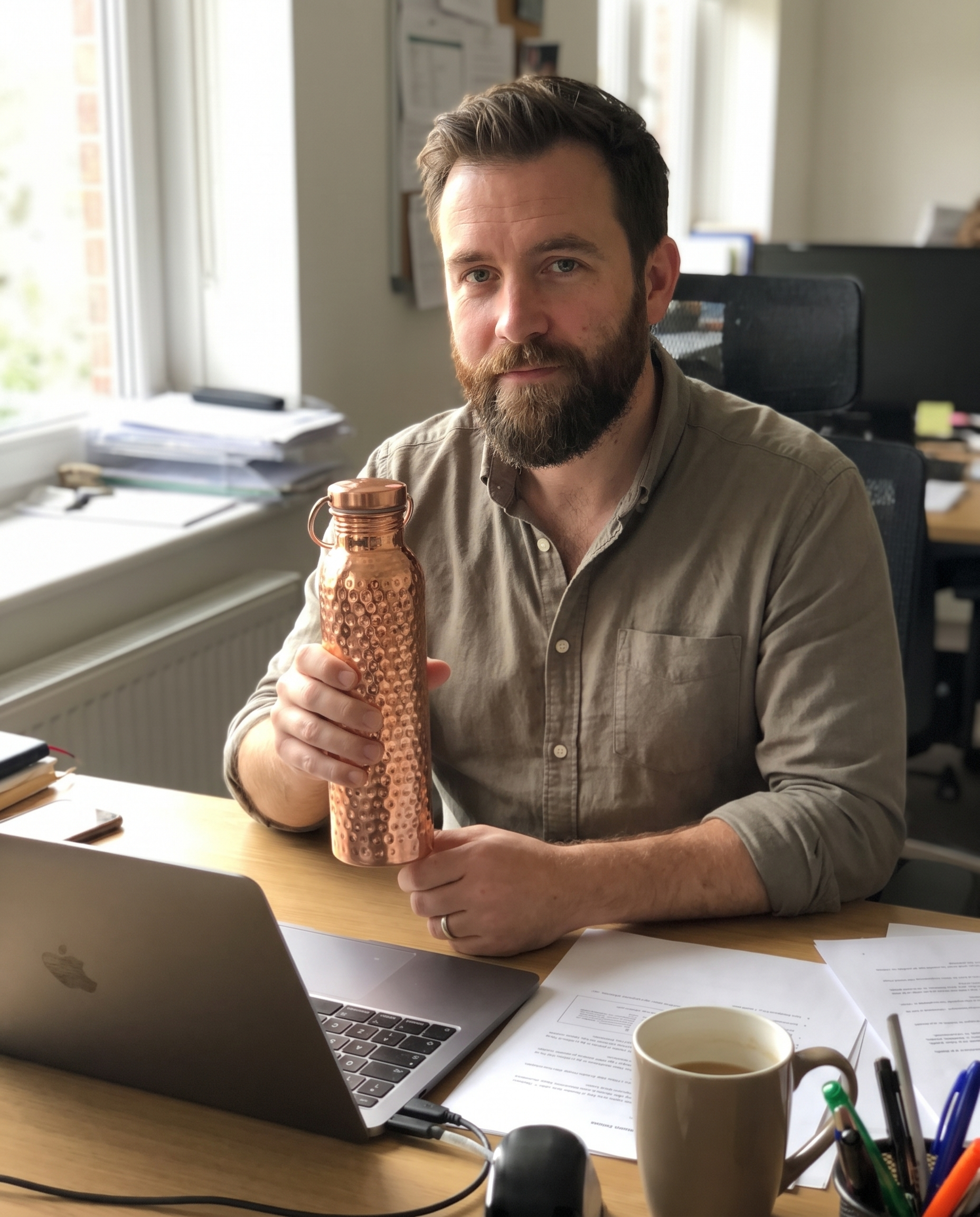 A person holding a DailyCopper bottle outdoors, customer photo
