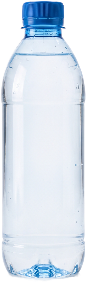 A generic single-use plastic water bottle